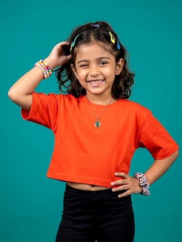 Image of KiddoPanti Girls 100% Cotton Solid Drop Shoulder Half Sleeve Round Neck Crop Tee
