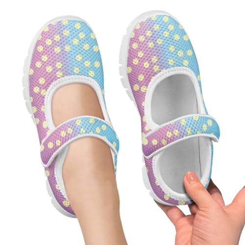Colorful Dots Print Mary Jane Shoes for Girls Toddler Dress Shoes Breathable Flat Sneakers for Kids,Size 11-22