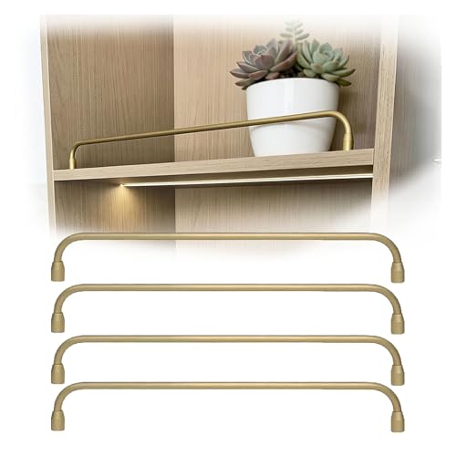 Image of HQLBD Shelf Rail Brackets Gold Decorative Tipping Guard 1 2 3 4 Pack, 10 15 20 25 30 35 40 Inch Shelf Railing Hardware for Wood Shelves, Gallery Rails for Kitchen Storage(4 Pack,24inch/61cm)