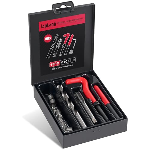 Kolvoii M10×1.0 Helicoil Thread Repair Kit, Metric Helicoil Kit, HSS Drill Bit, Tap & Thread Inserts – Automotive Engine, Spark Plug & Industrial Machinery Rethreading Tool