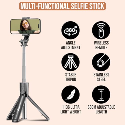 Image of WeCool Selfie Stick Tripod with Light, 67CM Reinforced Tripod for Mobile Phone, Multi-Functional Bluetooth Selfie Stick for Travel,Vlogging,Compatible with iPhone and All Smartphones