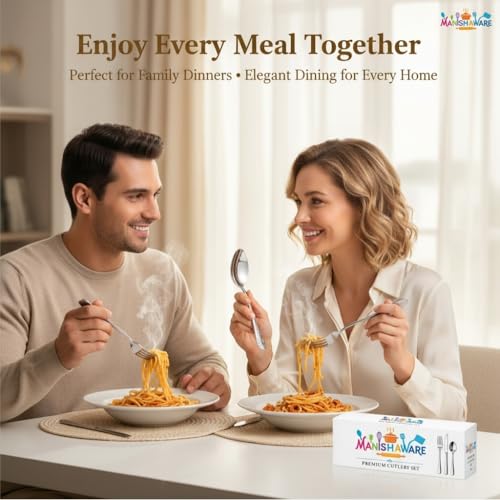 Image of Classic Silver 8 Pcs Stainless Steel Cutlery Set for Dining Table, Dishwasher Safe Glossy Flatware (Perfect Spoon Fork Set)