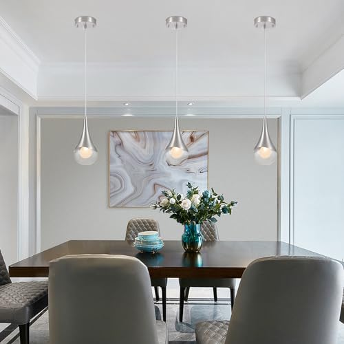 Dijiahua P-JDH0105 Brushed Nickel Pendant Lights Kitchen Island 3 Pack, Modern Silver Raindrop Pendant Light Fixture Set Of 3 thumb #1
