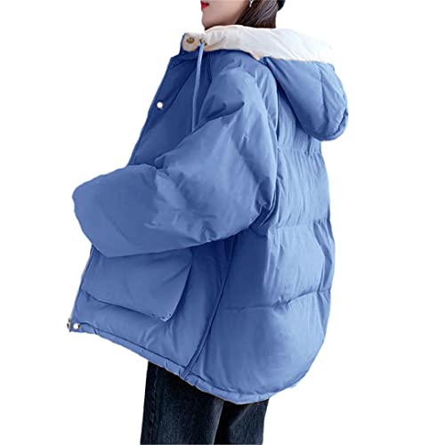Parka d'hiver courte pour femme bleue en taille S avec une doudoune rembourrée à capuche