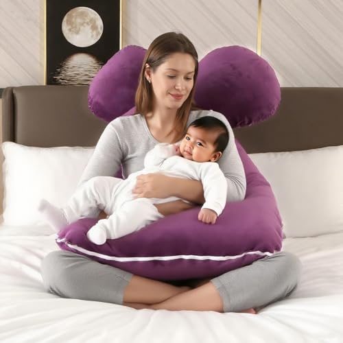 Image of Amagoing 55 inches Pregnancy Pillows for Sleeping, U Shaped Maternity Full Body Pillow for Pregnant Women with Hip, Leg, Back, Belly Support, Washable Velvet Cover Included (Dark Purple)