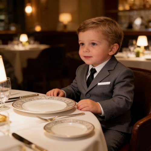 Image of Baby Boy Formal Suit for Toddler Infant Tuxedo Dress Suits | Little Gentleman, Wedding Ring Bearer Outfit, Vest Pants Long-Sleeve Shirt Tie, Birthday Party Christmas Prom, Classic