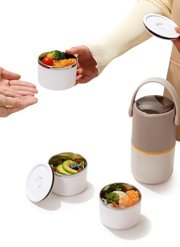 Image of House of Quirk 304 Stainless Steel Lunch Box - 820ml Double-Layer Portable Bento Box with Lid for Office Workers & Students (Oatmeal)