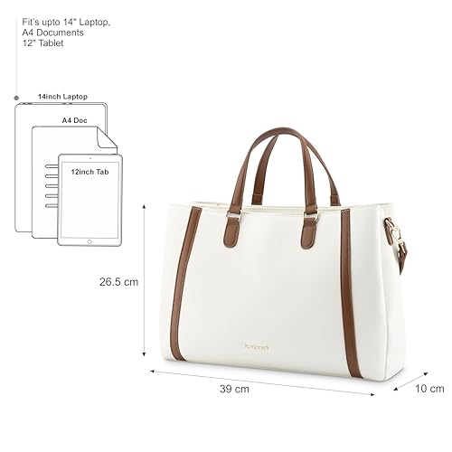 Image of Fastrack Casual 14 inch Laptop Tote | Faux-Leather Women's Handbags |14 inch Laptop Tote for Workwear and College, White