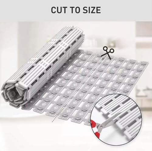 Image of HomeCloud Non-Slip Shower Mat for Bathtub, Anti-Slip Bath Mat with Suction Cups, Drainage Holes & Foot Massage Exfoliating Surface (Vent White Blue)