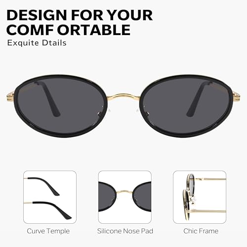 Image of boten Retro Oval Sunglasses for Women 90s Small Gold Frame Sun Glasses Lightweight Cute Chic Sunnies