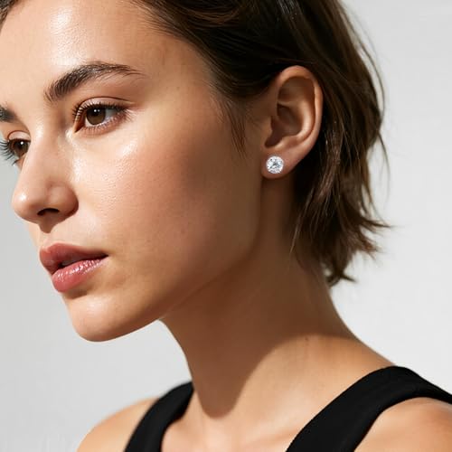 Round Cubic Zirconia Earrings Stud 8mm CZ Studs Earrings Hypoallergenic Princess Cut Earrings 925 Sterling Silver Post Studs Earrings for Women3