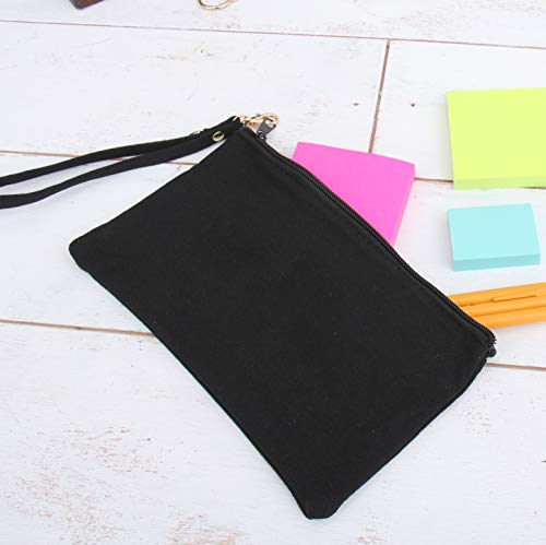 Cotton Canvas Small Wristlet Bag Make-up Organizer Makeup Bag - 100% Cotton Heavy Duty Canvas 5"x9" - Black3