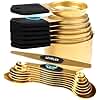 16-Piece Stainless Steel Measuring Cups and Spoons Set, Strong Magnetic Nesting Design 7 Cups 8 Spoons with Leveler, Double Measurement Markings for Dry & Liquid Ingredients, Gold