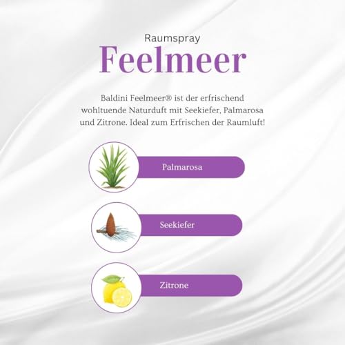 Baldini Feelmeer demeter Raumspray 50 ml Naturraumduft mit Seekiefer Palmarosa und Zitrone 100 Prozent naturreine aetherische Oele erfrischender Raumduft