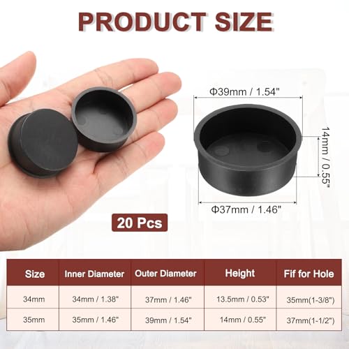 Image of uxcell 20pcs Plastic Hole Cover Plug for 37mm(1 1 /2 inch) Concealed Hinge Cup and Screw Hinge Hole Plugs Covers for Kitchen Cabinet Furniture, Black