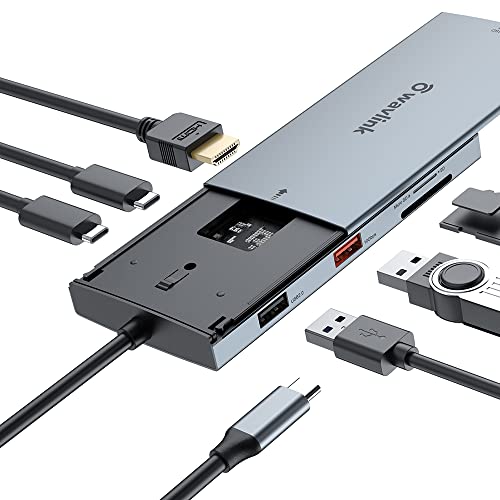 USB C Hub with M.2 NVMe/SATA SSD Enclosure, 87W Laptop Charging, 4K@60Hz HDMI, USB 3.2gen 2, SD/Micro SD Reader, Upgraded Heat Dissipation for Windows, Mac OS, Linux, Chrome OS, iPad OS, Android