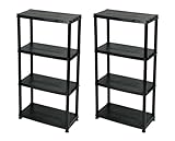 Addis 4 Tier Plastic Storage Shelving Units Twin Pack – Durable Freestanding Organiser for Garage, Shed, Utility Room, or Home – Space-Saving Easy Assembly Plastic Black