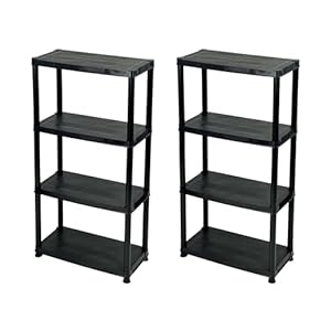 Addis 4 Tier Plastic Storage Shelving Units Twin Pack – Durable Freestanding Organiser for Garage, Shed, Utility Room, or Home – Space-Saving Easy Assembly Plastic Black