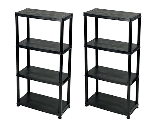 Addis 4 Tier Plastic Garage Shelving Unit Twin Pack | Heavy Duty Storage