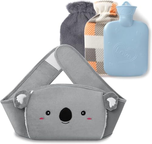 Wärmflasche Mit Bezug Wärmflaschengürtel Tier - 4 Stück Wärmflaschen-gürtel, Wärmeflasche Für Erwachsene&Kinder, Schmerzlinderung, Komfort für den Bauch, Hot Water Bottle Weihnachtsgeschenke Grau