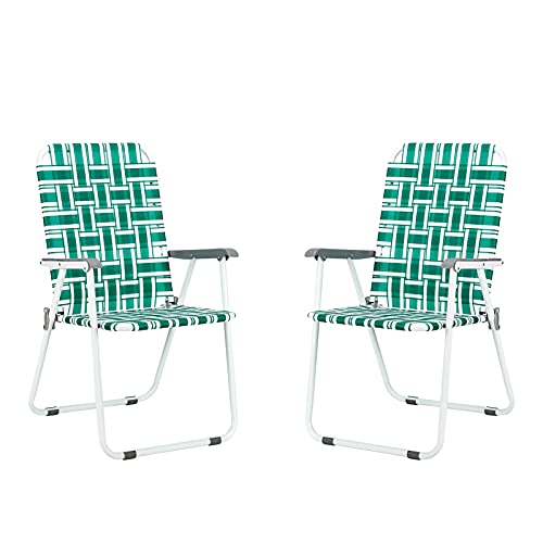 Homvent Patio Folding Web Chair Set, 2 Pack Folding Camping Chair Beach Chair, Portable Web Chair Patio Pool Beach Lawn Chair For Indoor/Outdoor (Light Green) #TOP5