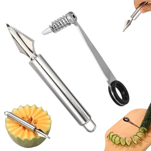 Kitchen Spiral and V-Shaped Tools Set, Vegetable Spiral Cutter and V Shape Fruit Carving Tool for Potatoes Slicing or Melon Engraving Kitchen Creative Spiralizer Cooking Tools