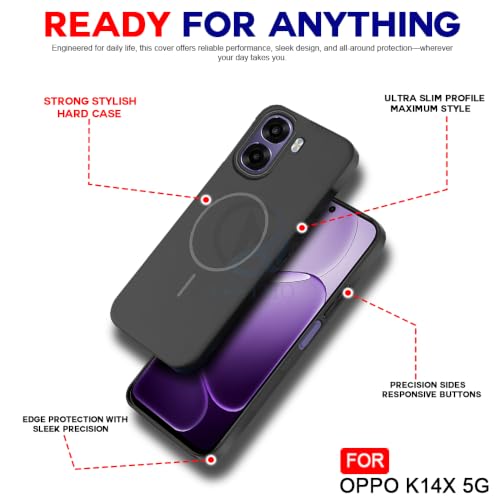 Image of AESTMO Shockproof Back Case Cover for Oppo K14X 5G | Slim Hard Shell | Hard Back Cover for Oppo K14X 5G (Compatible with MagSafe Accessories, Black)