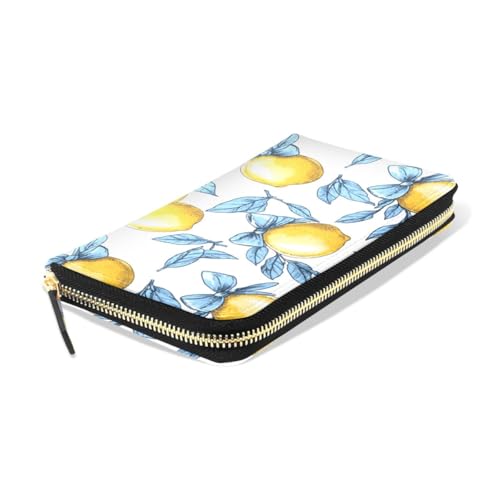 Long Wallets Leather Bifold Wallet for Women Lemon Bow Leaves with Zipper Credit Card Holder Large Capacity3