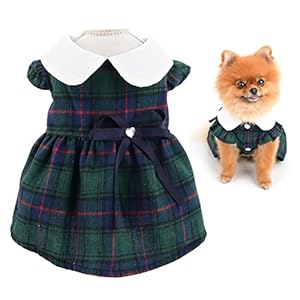 SMALLLEE_LUCKY_STORE Vintage Scottish Plaid Luxury Bow Girls Dog Dress Elegant Pincess Spring Summer Apparel Clothes for Small Pets Kitten Christmas Outfits Puppy Costume,Green,XL