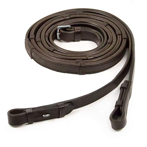 Rênes en cuir marron intérieur confort et boucles argent pour balade et jumping