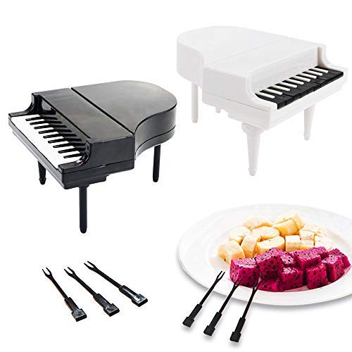 Wpxmer 2 Set Fruit Fork Piano Design Cake Fork Small Tableware for Children and Adults(Black and White)