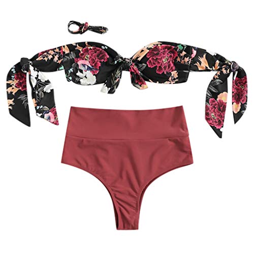 Loolik Mujer Traje de Baño Dos Piezas Bra Baño Traje Correa con Imprimiendo de Ropa de Baño de Sexy Bañador (Rojo,M)
