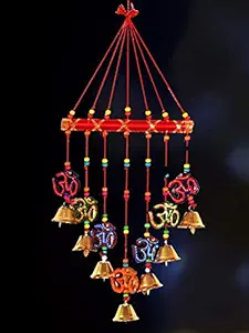 DreamKraft Handcrafted Om V Shape Door Hanging Wood Windchime (77Cm, Multicolor), Multi Color