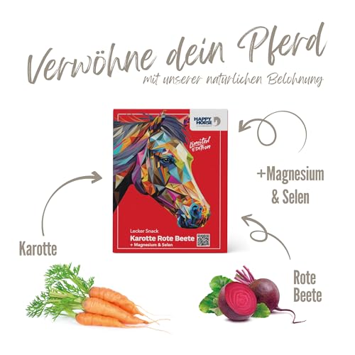 HAPPY HORSE Lecker Snack Karotte Rote Beete | 800 g | Pferdeleckerlis mit Magnesium & Selen für Muskelaufbau & Regeneration | Glutenfrei & magenfreundlich | Pferde Leckerlies mit Gemüse & Kräutern
