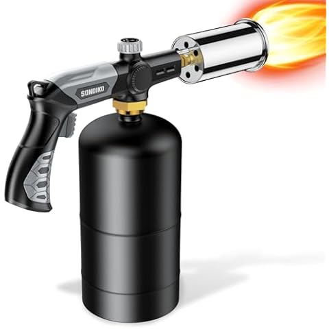 Sondiko Powerful Grill & Cooking Propane Torch L8010, Sous Vide, Campfire Starter, Adjustable Wood Torch Burner for Searing Steak, BBQ, Welding(Black, Grey) Propane Tank Not Included Cover