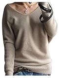 LONGMING Women's Fashion Big V-Neck Pullover Loose Sexy Batwing Sleeve Wool Cashmere Sweater Winter Tops(Tan, S)