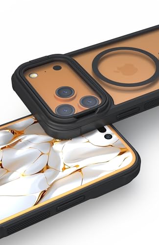 Image of Pirum Back Cover for iPhone 17 Pro Max Clear Phone Case Compatible with Magnetic Wireless Charging with Lens Cover Kickstand - Black