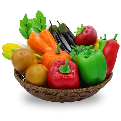 DONOTGO 17Pcs Artificial Vegetables Realistic Faux Vegetables for Decoration Faux Vegetable Set Fake Food Carrot Pumpkin Eggplant Potato Bell Peppers for Home Kitchen Party Festival Photography Props
