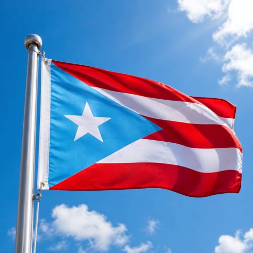 Image of AhfuLife 1Pc Light Blue Puerto Rico Flag 3x5 Ft, Large Light Blue Puerto Rican Flags for Outside - Double Side with Brass Eyelets for Puerto Rican Party Decorations, Soccer Party Bar Garden Decoration Indoor Outdoor