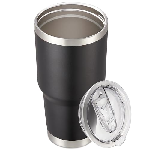 Cool Yoleb 30 oz Tumbler with Lid Stainless Steel Tumblers Vacuum Insulated Cup Reusable Powder Coated Travel Mug Double Wall Leak Proof Portable Cups Keep Cold Drinks for 12 Hours, Black, 1 Pack