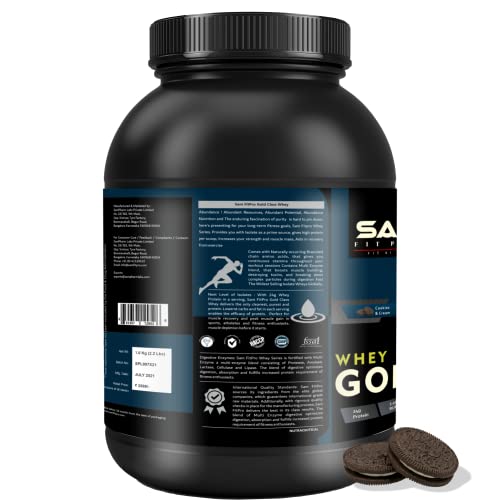 Image of SamFit Pro Gold Class Whey Protein | Chocolate Americana | 2.2 Lbs | 1kg | 24 Gram Protein per Scoop | USA made Whey (Cookies & Cream, 1kg)