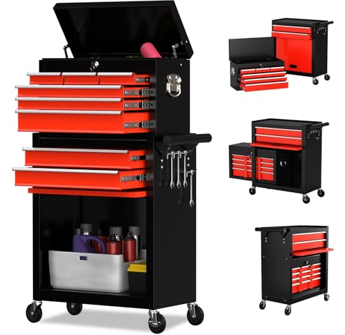 Image of 8-Drawer Rolling Tool Chest Tool Box,Removable Tool Storage Cabinet with 4 Wheels and Drawers,2 in 1 Portable Toolbox Organizer, Tool Chest with Lockable Drawer Gifts for Men (BlackRed)