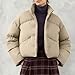 ARCTHLEX Women's Short Down Jacket Cropped Winter Coat Button Lightweight Puffer Jacket Without Hood for Winter Warm Cozy Khaki