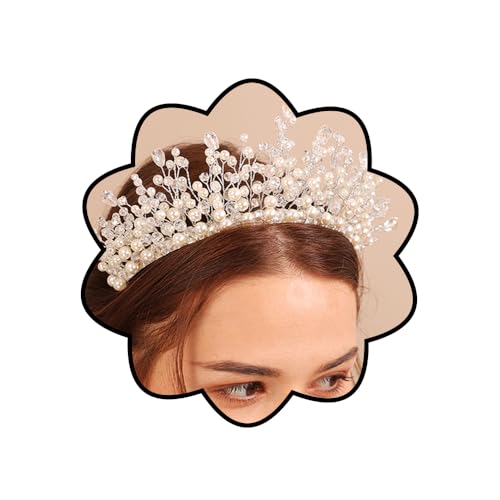 Corona de pelo plateada con perlas y cristal de Kercisbeauty tiara boho para boda de mujer
