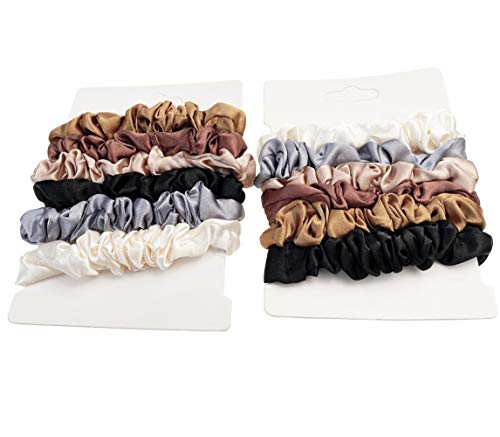 2Sets(12PCS) Seamless Satin Elastic Hair Tie Hairband Scrunchies Ponytail Pigtail Holder Hair Rubber Band Headwear Scrunchy Hairdressing Hair Accessories for Women Lady Girls(6 Colors)