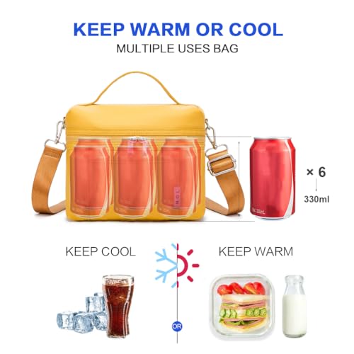 Image of NOL Natural Organic Lifestyle Reusable Insulated Lunch Bags for Adults Lightweight Nylon Waterproof Lunch Box with Removable Adjustable Strap Insulated Lunch Bag for Work (Small Earth-yellow)