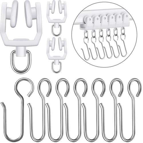 Jetec 60 Pcs Curtain Track Sets Ceiling Mount Curtain Track Hooks and Rollers Metal Shower S Hooks Straight Curved Rollers