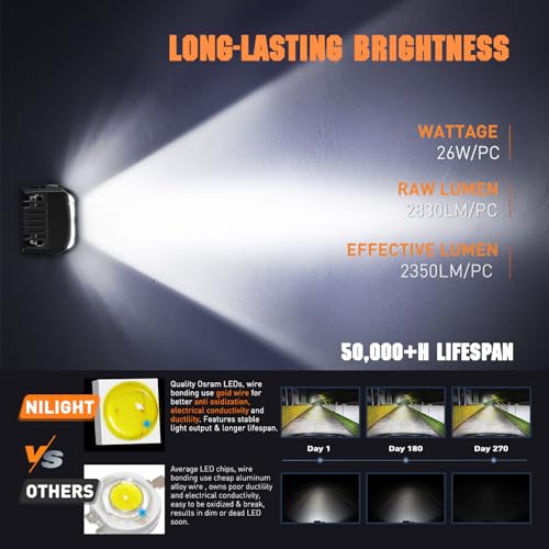 Image of Nilight Side Shooter LED Light Pods with Amber DRL 4 Inch 26 W Spot Flood Combo LED Cubes Light w / 16AWG Wiring Kit for Offroad Driving Fog Light Auxiliary Light on Truck ATV UTV