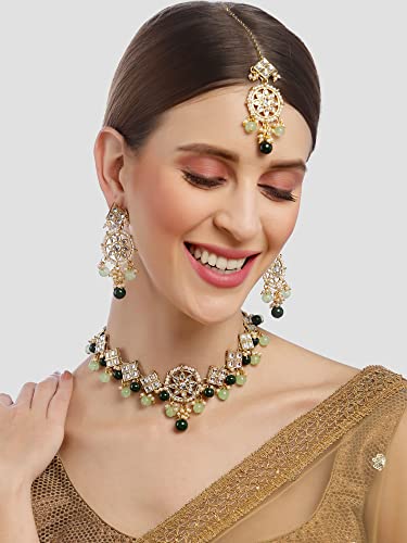 Image of Karatcart Gold Plated Pearl and Drop Kundan Studded Choker Necklace Setfor Women