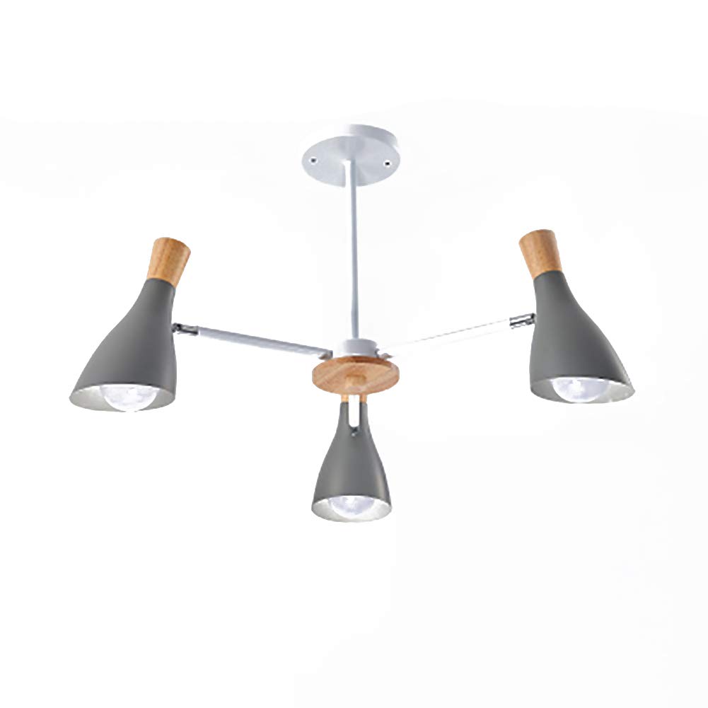 HYJAUSXB Living Room Study Bedroom Dining Room,Atmosphere Creative Wooden Decoration Chandelier,E27 Nordic Simple Log Buttons Chandelier-Grey. 3 Head
